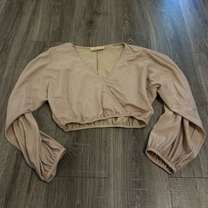 Tan Cropped Long Sleeve Shirt